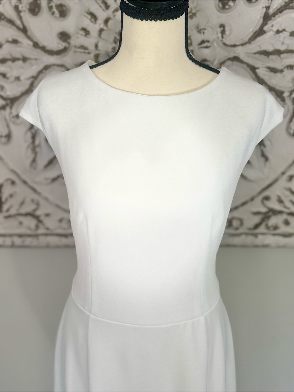 Dress Tells White Fit & Flare Midi Dress XL Elegant Cap Sleeve